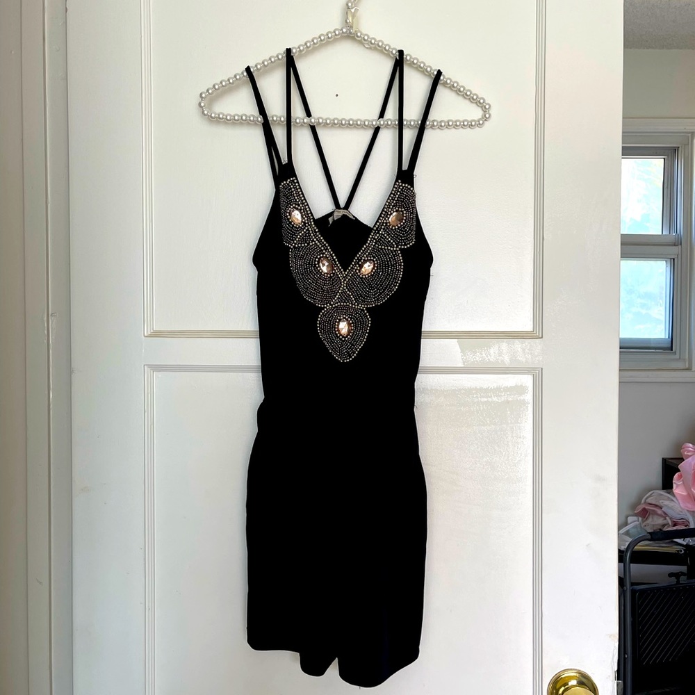 Charlotte Russe Black with Beading Romper with Pockets size S